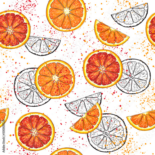 Seamless pattern with colored and graphic oranges