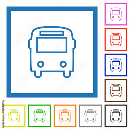 Bus front view outline flat framed icons