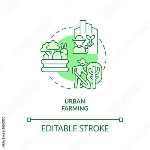 Urban farming green concept icon. Water and biodiversity in green urbanism abstract idea thin line illustration. Isolated outline drawing. Editable stroke. Arial, Myriad Pro-Bold fonts used
