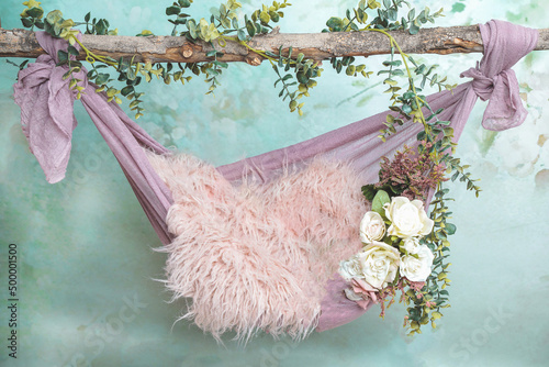 Newborn baby girl photography floral digital backdrop tree swing