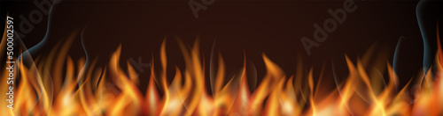 Fire border. Horizontal realistic flame seamless pattern