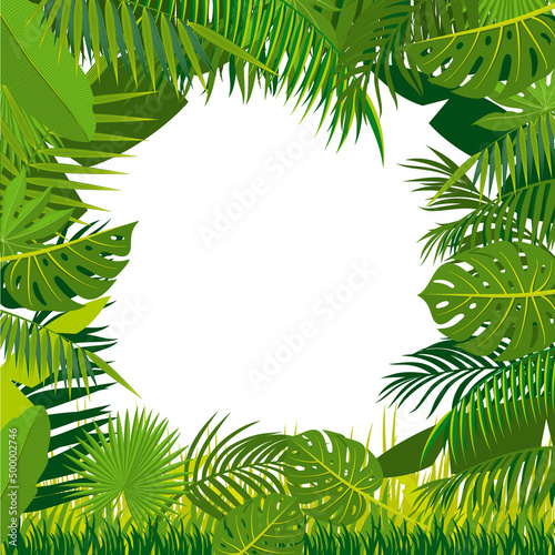 Fototapeta Naklejka Na Ścianę i Meble -  Tropical leaves frame. Exotic foliage rectangle template