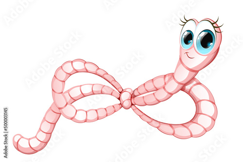Cute cartoon funny worm girl tied in a bow.