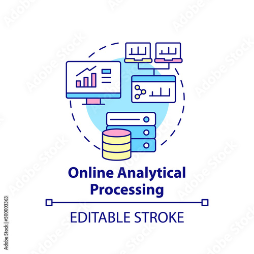 Online analytical processing concept icon. Business intelligence technology abstract idea thin line illustration. Isolated outline drawing. Editable stroke. Arial, Myriad Pro-Bold fonts used