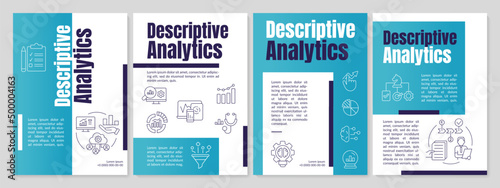 Types of automated data analytics aqua blue brochure template. Diagnostic. Leaflet design with linear icons. 4 vector layouts for presentation, annual reports. Anton, Lato-Regular fonts used