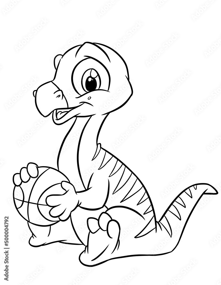 Dinosaur playing basketball coloring page cartoon illustration Stock ...