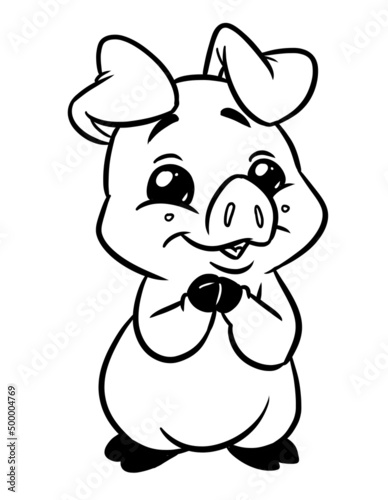 Little cute pig animal coloring page cartoon illustration