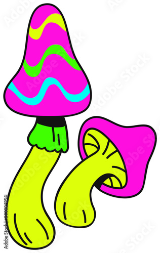 Pink mushrooms with rainbow caps