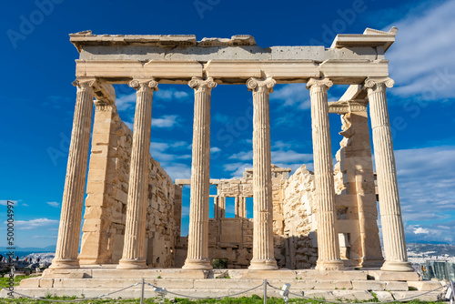 Columns of the Herecteion, greek temple in the Acropolis of Athens Greece photo