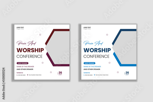Church praise and worship conference flyer social media post web banner