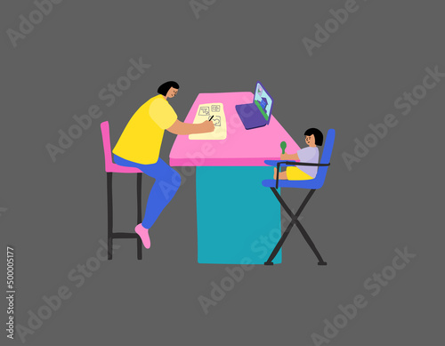 Female freelancer working from home with her child. Business people utilizing mobile devices that allow them to conduct business anywhere