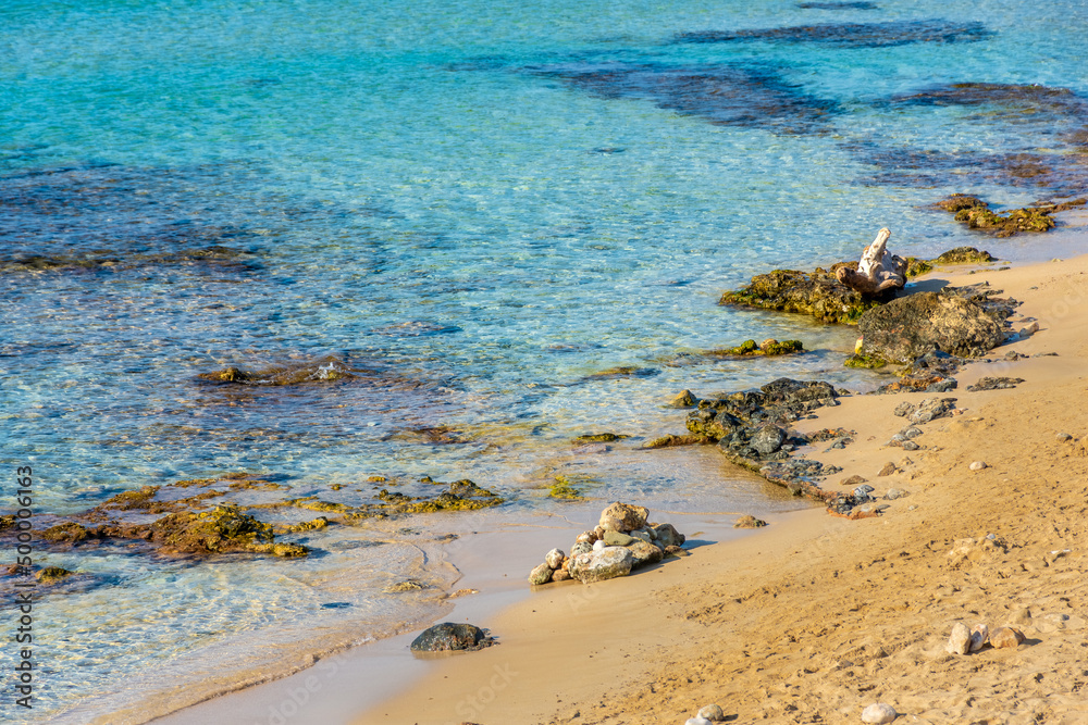 Obraz premium Beautiful crystal clear water in Pescoluse Beach, Salento, Apulia Italy