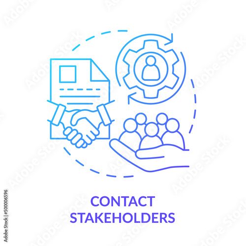 Contact stakeholders blue gradient concept icon. Partnership. Step of stakeholder relations abstract idea thin line illustration. Isolated outline drawing. Myriad Pro-Bold font used