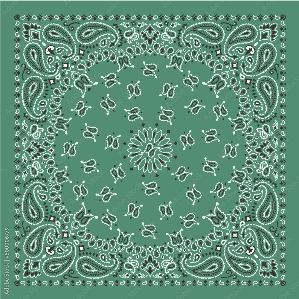 Green bandana paisley fabric kerchief vector wallpaper Stock Vector | Adobe  Stock