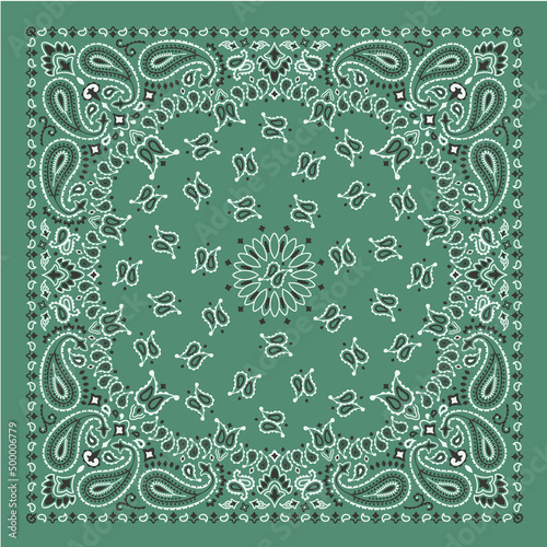 Green bandana paisley fabric kerchief vector wallpaper photo