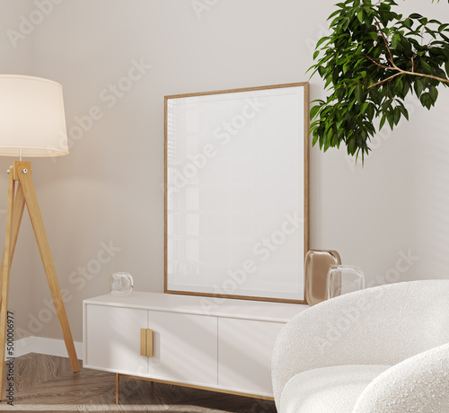 Carta da parati 3D per Soggiorno - Carta da parati Mockup frame close up in living room interior background, 3d render