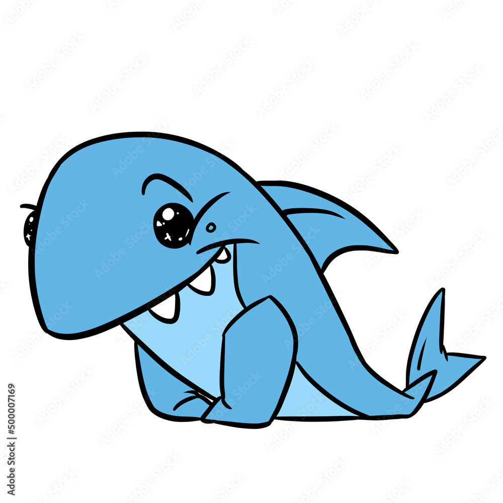 Naklejka premium Cheerful fish shark surprise smile cartoon illustration