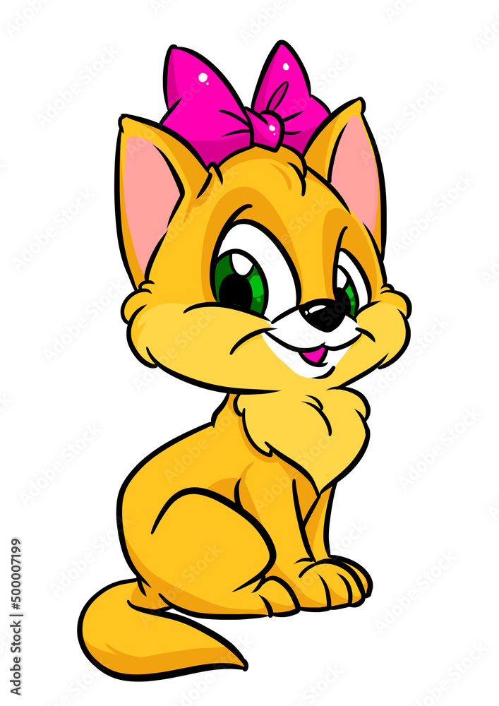 Little ginger kitten girl animal character cartoon illustration