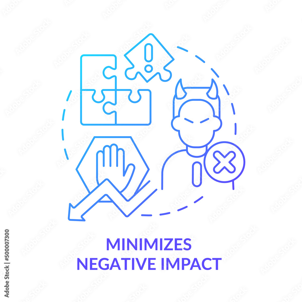 Minimizes negative impact blue gradient concept icon. Reduce risks. Stakeholder management plan abstract idea thin line illustration. Isolated outline drawing. Myriad Pro-Bold font used Minimizes negative impact blue gradient concept icon. Reduce risks. Stakeholder management plan abstract idea thin line illustration. Isolated outline drawing. Myriad Pro-Bold font used
