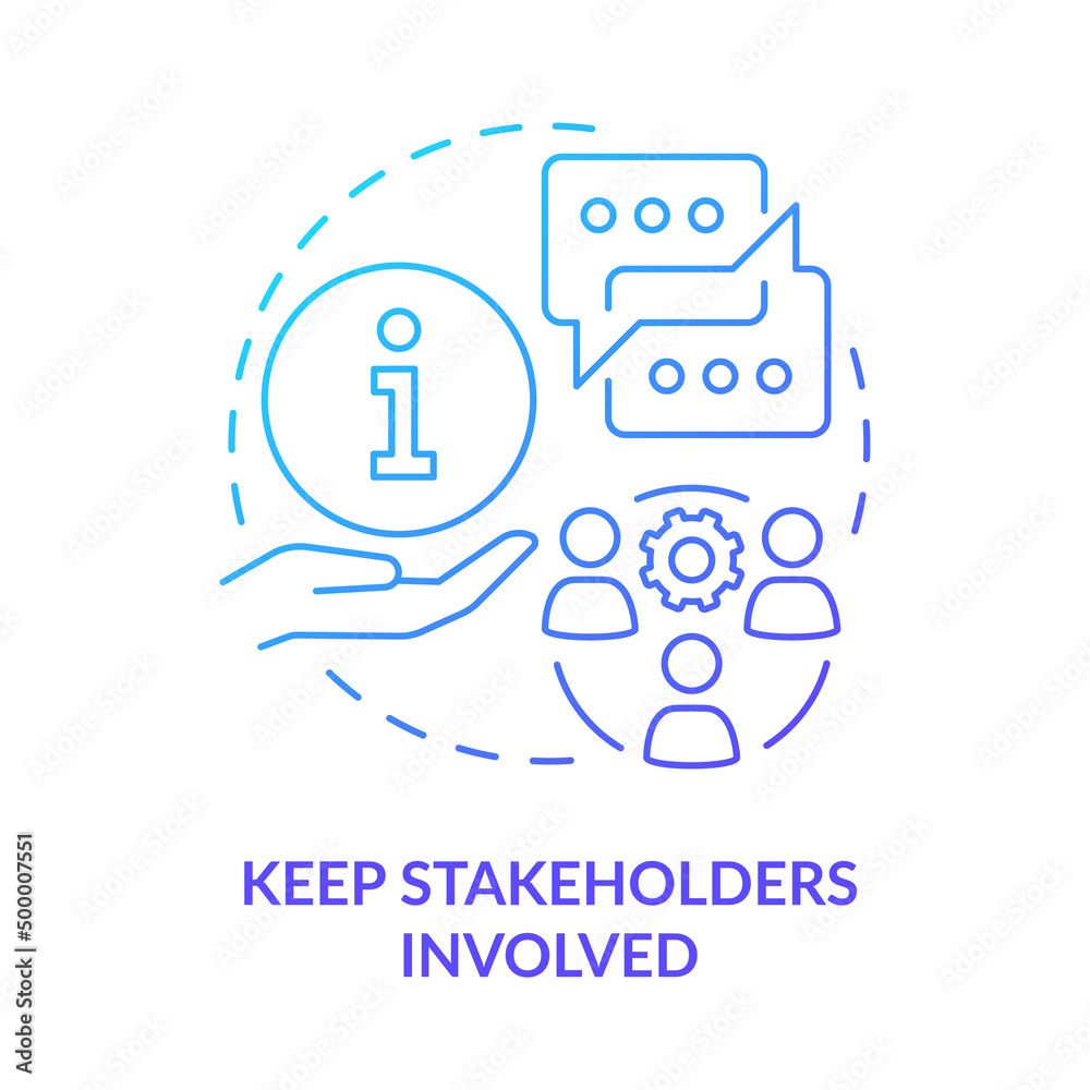 Keep stakeholders involved blue gradient concept icon. Partnership ...