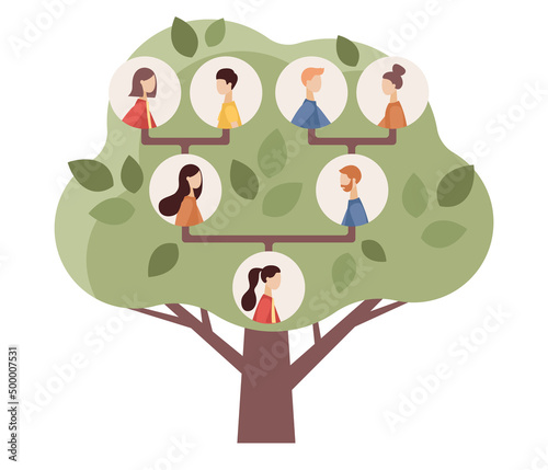 Family genealogic tree. Parents and grandparents, children. Genealogy, pedigree. Genealogical concept. Vector flat illustration photo