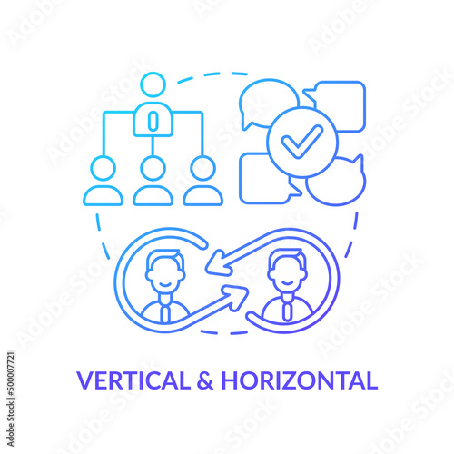 Vertical and horizontal blue gradient concept icon. Corporate hierarchy. Project communication management abstract idea thin line illustration. Isolated outline drawing. Myriad Pro-Bold font used