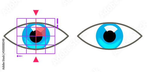Eye scanning technology icon vector or eyeball blue iris digital biometric medical scan for access identification or retina correction tech illustration isolated on white background