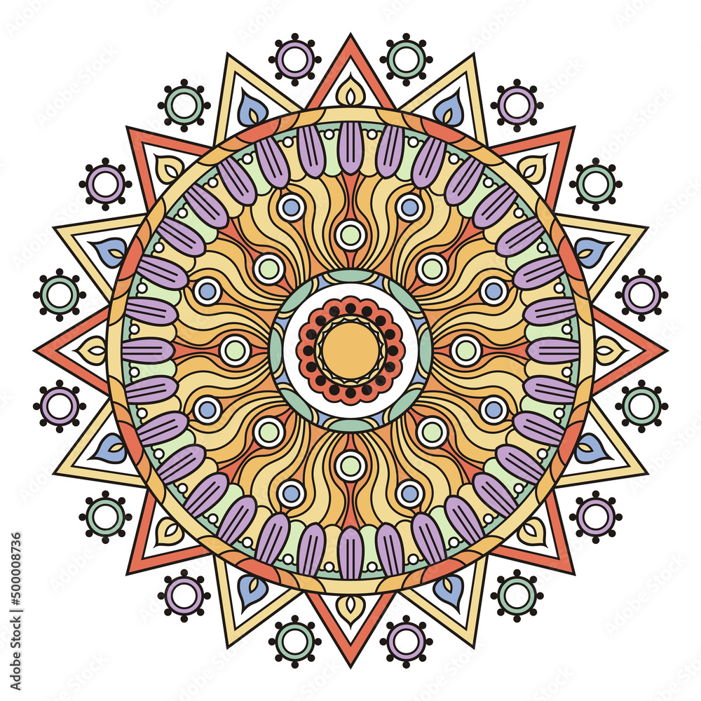 Indian radial pattern. Traditional mandala round ornament