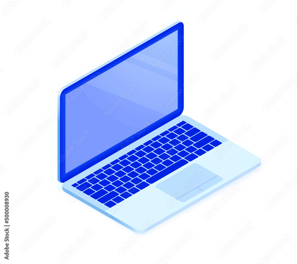 Isometric Laptop computer vector illustration. Computer with empty screen, blank copy space on computer. Laptop front view. Notebook graphic template for your designs. Empty screen for presentation or Isometric Laptop computer vector illustration. Computer with empty screen, blank copy space on computer. Laptop front view. Notebook graphic template for your designs. Empty screen for presentation or