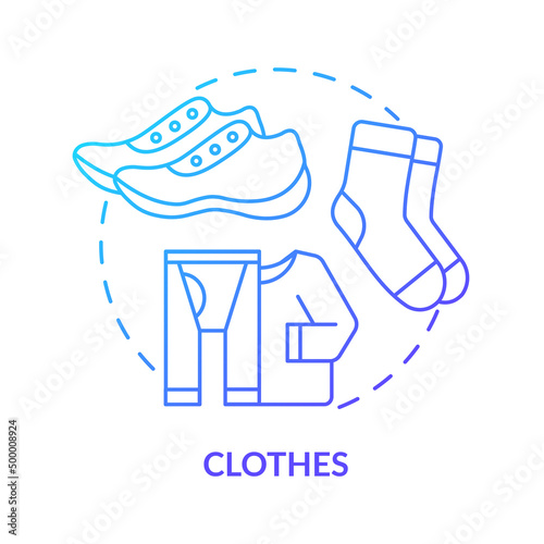 Clothes blue gradient concept icon. Things to pack before evacuation. Emergency preparedness abstract idea thin line illustration. Isolated outline drawing. Myriad Pro-Bold font used