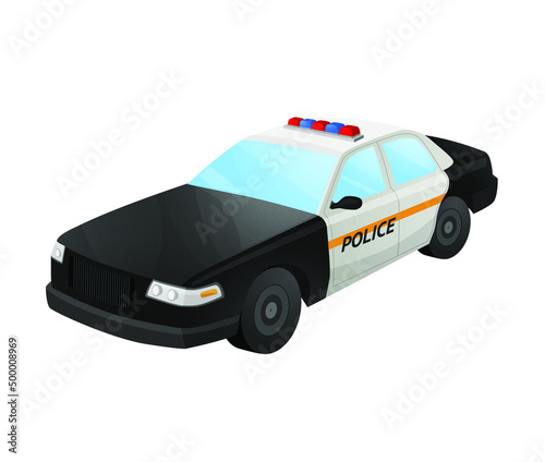 Black police car  in isometric style. City patrol transport isolated on the white background. 
