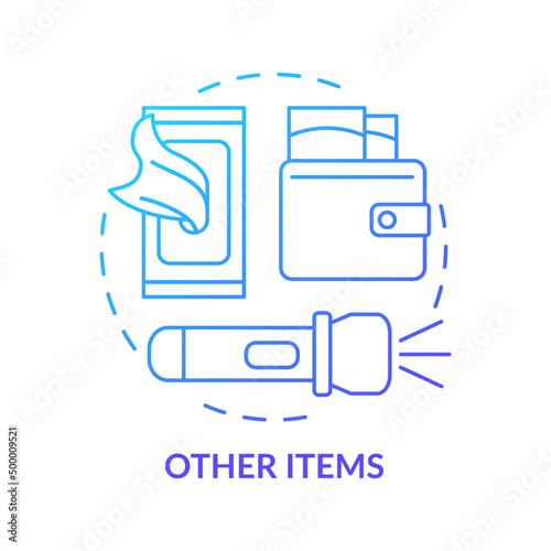 Other items to survive during war blue gradient concept icon. Civilians safety. Escape preparation abstract idea thin line illustration. Isolated outline drawing. Myriad Pro-Bold font used