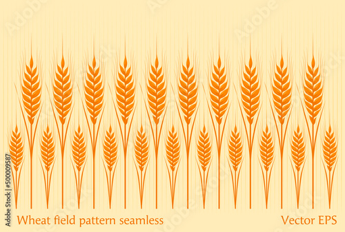 Ears of wheat horizontal border seamless pattern. Vector Silhouette of Wheat.