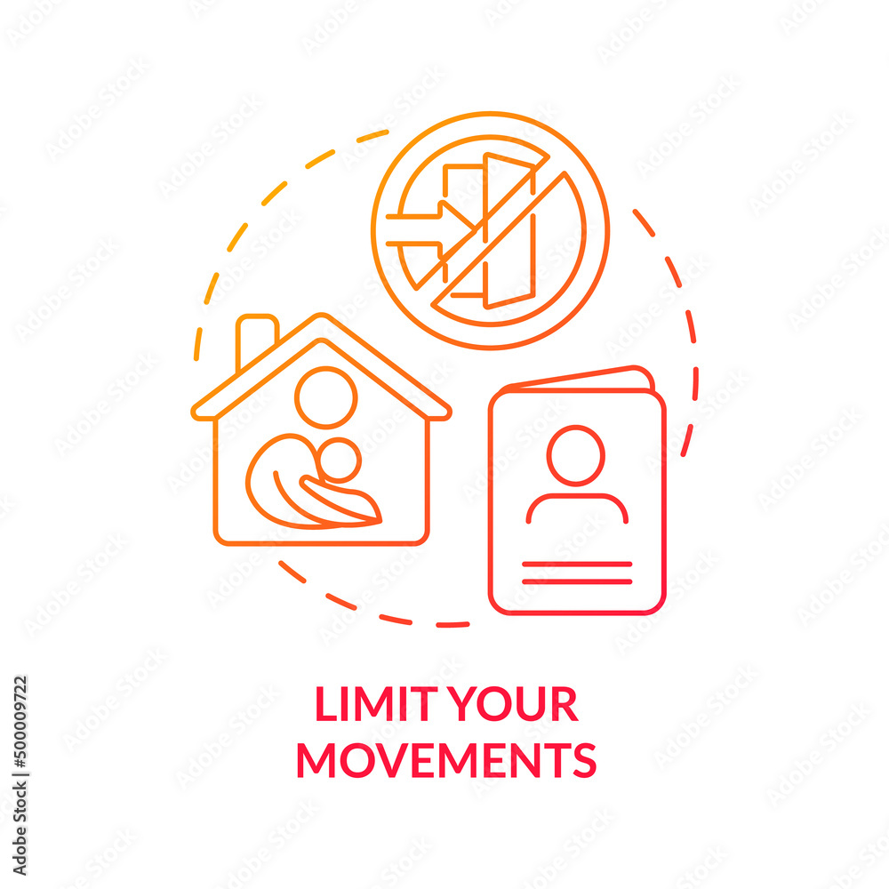 Limit your movements red gradient concept icon. Prepare personal information. Action during war abstract idea thin line illustration. Isolated outline drawing. Myriad Pro-Bold font used