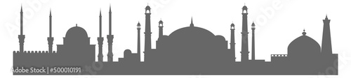 Arabic street silhouette. Urban mosque roof panorama