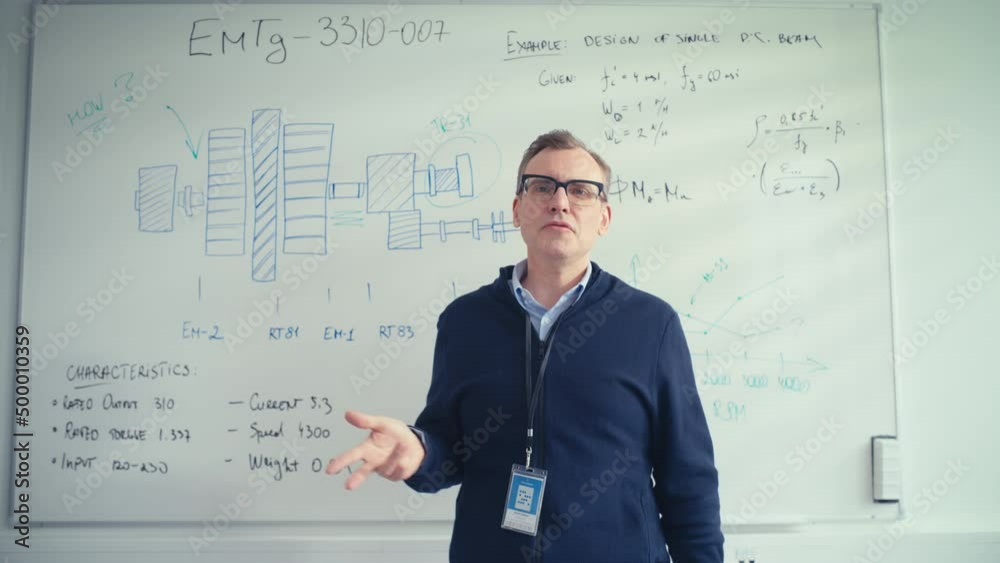 Professional Male Teacher Hold Presentation, Uses Whiteboard with Statistical Charts to Illustrate Working Methods During Video Call. E Learning and Education Concept