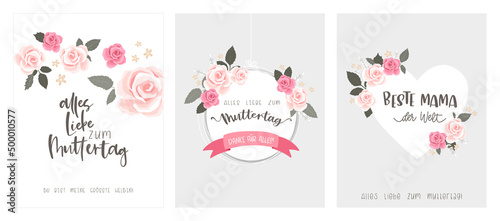 Lovely floral Mother s Day design with flowers and hand writing in German saying  Happy Mother s Day   Best mum in the world   great for advertising  invitations  cards - vector design