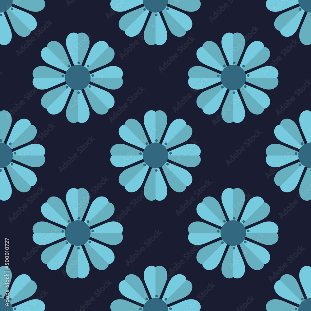 Blue flowers dark seamless pattern.