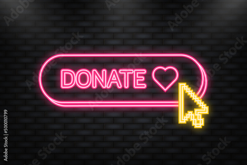 Neon Icon. Donate heart in flat style. Vector flat illustration.