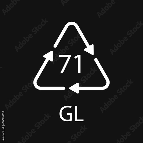 Green Glass recycling code 71 GL. Vector illustration