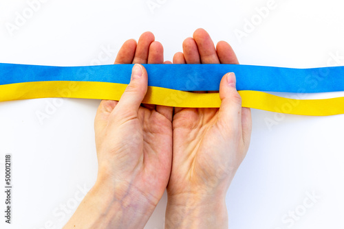 Yellow and blue ribbon. Ukaraine flag concept