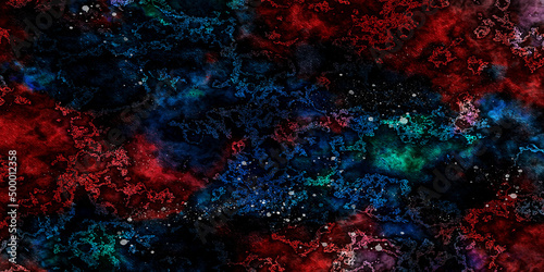 Cosmic neon light blue watercolor background. Paper textured aquarelle deep black canvas for modern creative design. Watercolor background Space, nebula, night Star sky posters, banners, web design