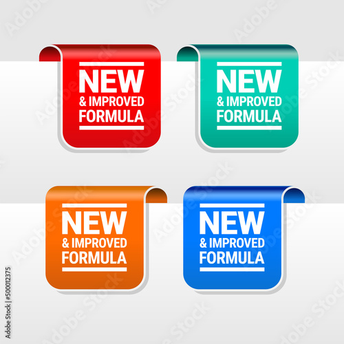 New innovative and improved formula product label packaging vector icon badge