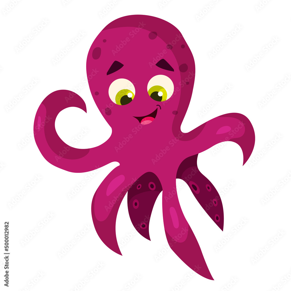 Cute cartoon pink octopus smiling. Underwater animal. Vector clipart isolated on white background. Cute cartoon pink octopus smiling. Underwater animal. Vector clipart isolated on white background.