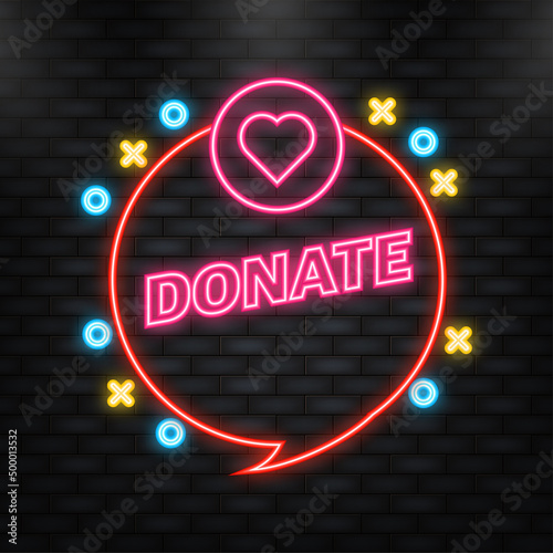 Neon Icon. Donate heart in flat style. Vector flat illustration.