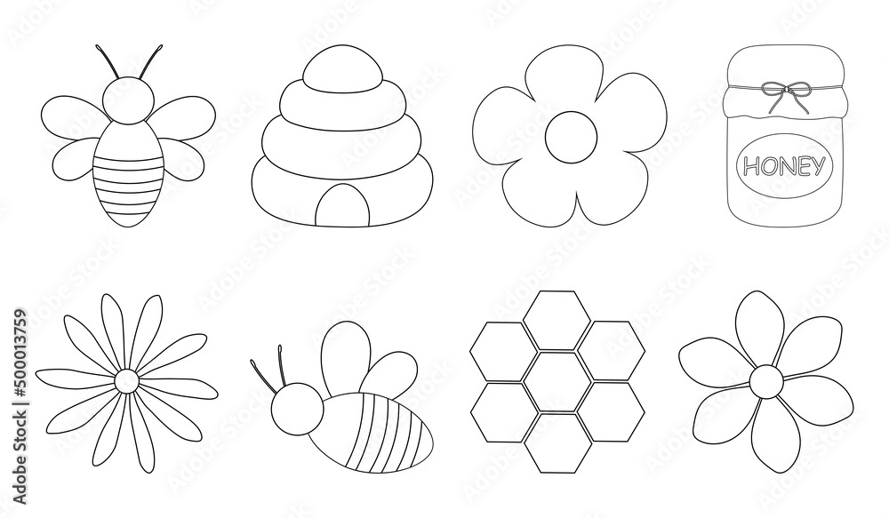 Set bees honey coloring vector illustration Stock Vector | Adobe Stock