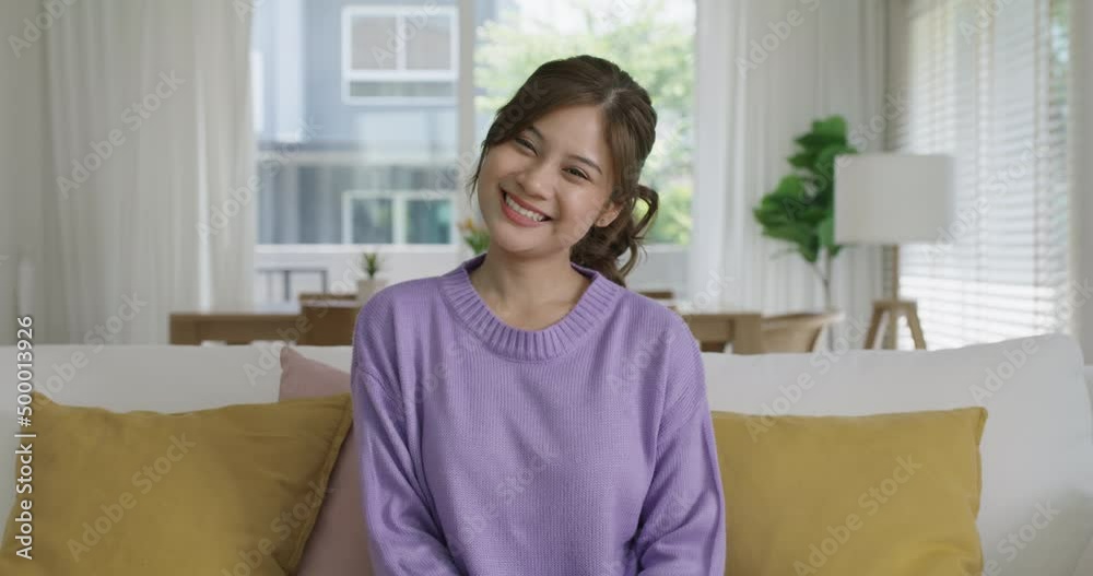 Young asia teen girl college influencer vlogger look at camera happy cozy day enjoy relax time calm indoor life. Front view close-up latin lady model face gen Z people good skin health care at home. Young asia teen girl college influencer vlogger look at camera happy cozy day enjoy relax time calm indoor life. Front view close-up latin lady model face gen Z people good skin health care at home.