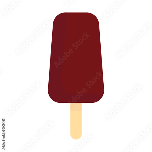 Chocolate ice cream on a stick. Cold ice cream. Ice cream icon. White background. Vector illustration. EPS 10.