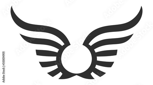 Winged badge. Wings in flight emblem with waving stripes