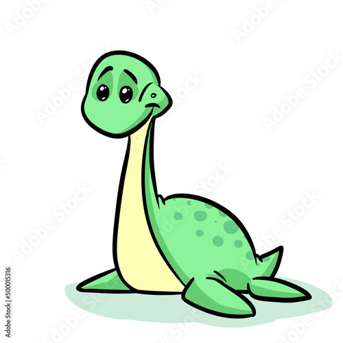 Little cute dinosaur plesiosaur cartoon illustration